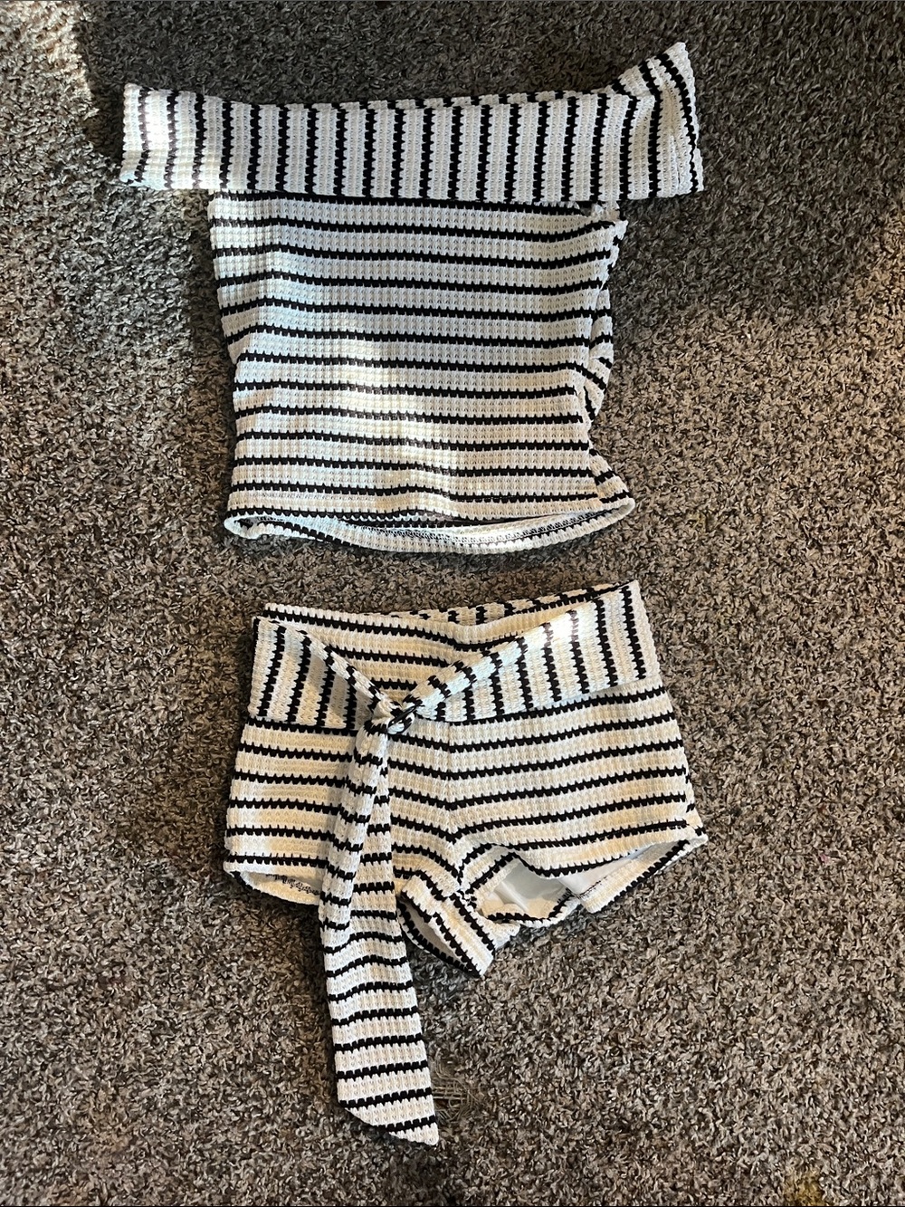 Striped Knit Two-Piece Set - White & Black